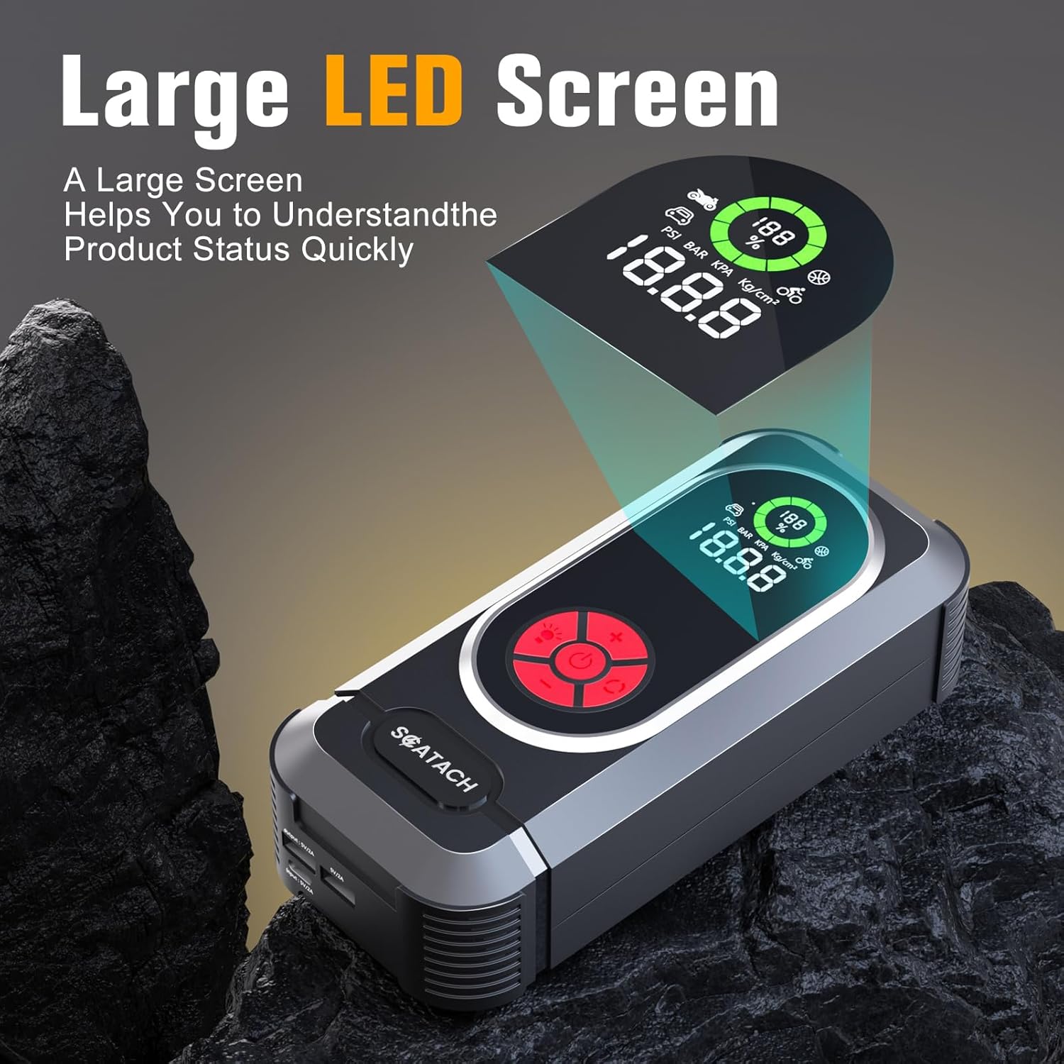 6000A Jump Starter with Air Compressor, Car Battery Jump Starter Portable (10.0 Gas/10.0L Diesel), 150 PSI 12V Car Battery Jump Box with Tire Inflator, Jumper Cables, LED Light, LED Display