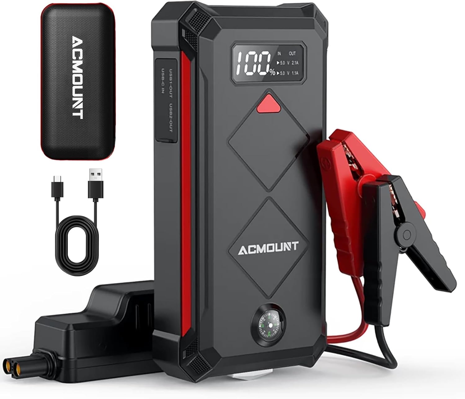 Acmount W160 Jump Starter with Air Compressor, 5000A Portable Car Jump Starter 150PSI Tire Inflator/Air Pump, 12V Battery(Up to 9L Gas/8L Diesel Engine) Jump Pack, Car Emergency Kit, Idea Gift for Man