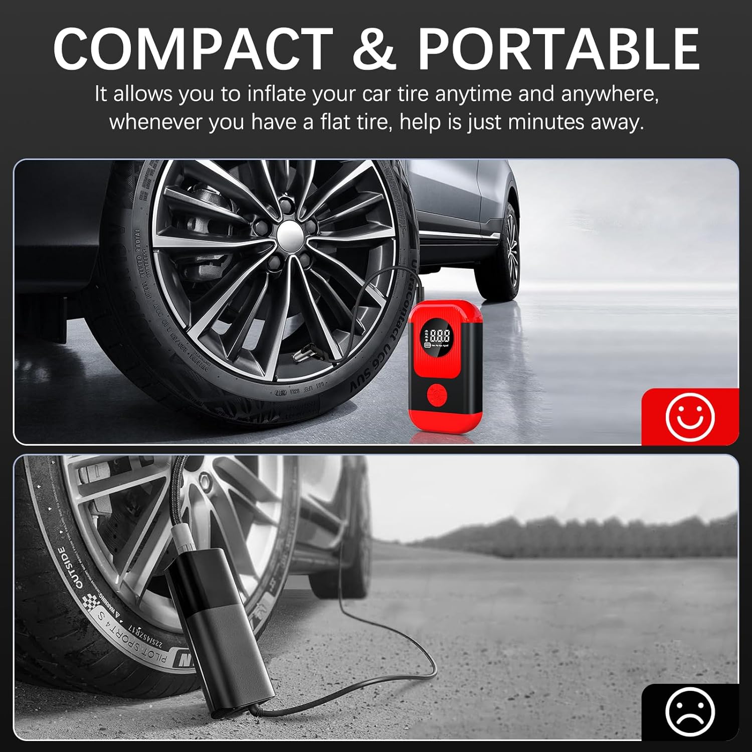 ApexNexus Tire Inflator Portable Air Compressor & Car Jump Starter, Cordless Air Pump with LED Light & Pressure Gauge for Auto,Motorcycles,Bikes,Balls.