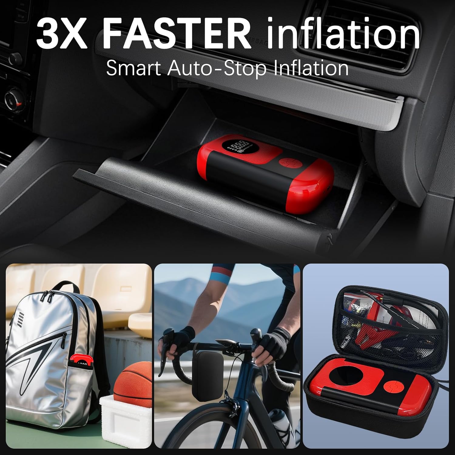 ApexNexus Tire Inflator Portable Air Compressor  Car Jump Starter, Cordless Air Pump with LED Light  Pressure Gauge for Auto,Motorcycles,Bikes,Balls.