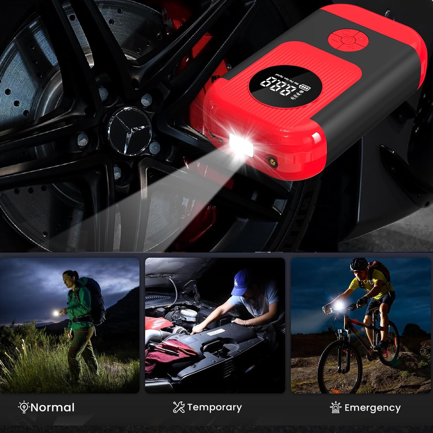 ApexNexus Tire Inflator Portable Air Compressor  Car Jump Starter, Cordless Air Pump with LED Light  Pressure Gauge for Auto,Motorcycles,Bikes,Balls.