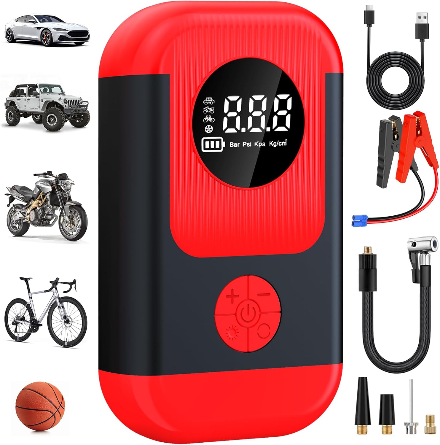 ApexNexus Tire Inflator Portable Air Compressor  Car Jump Starter, Cordless Air Pump with LED Light  Pressure Gauge for Auto,Motorcycles,Bikes,Balls.