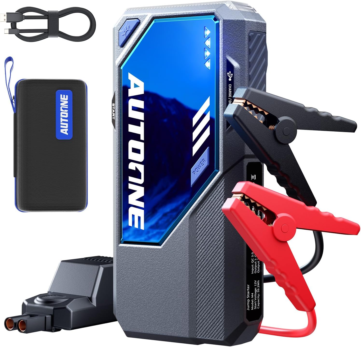 AUTOONE 6000A Car Battery Jump Starter Up to All Gas  12L Diesel Engine, Car Battery Jumper Starter Portable 12V Jump Box with USB Output, Storage Case, LED Flashlight