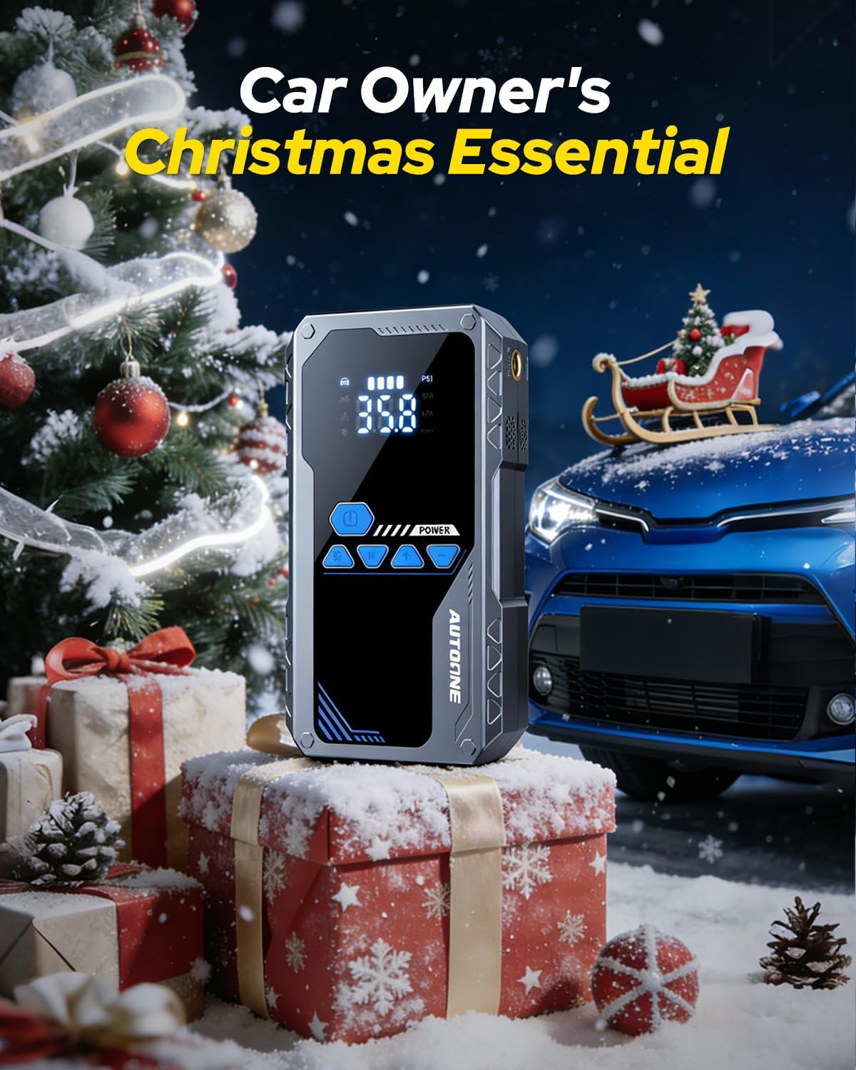 AUTOONE 6000A Jump Starter with Air Compressor (All Gas/10L Diesel), 150PSI Car Jumper Starter Portable, Jump Box Tire Inflator with LED Flashlight, LCD Display, Storage Case