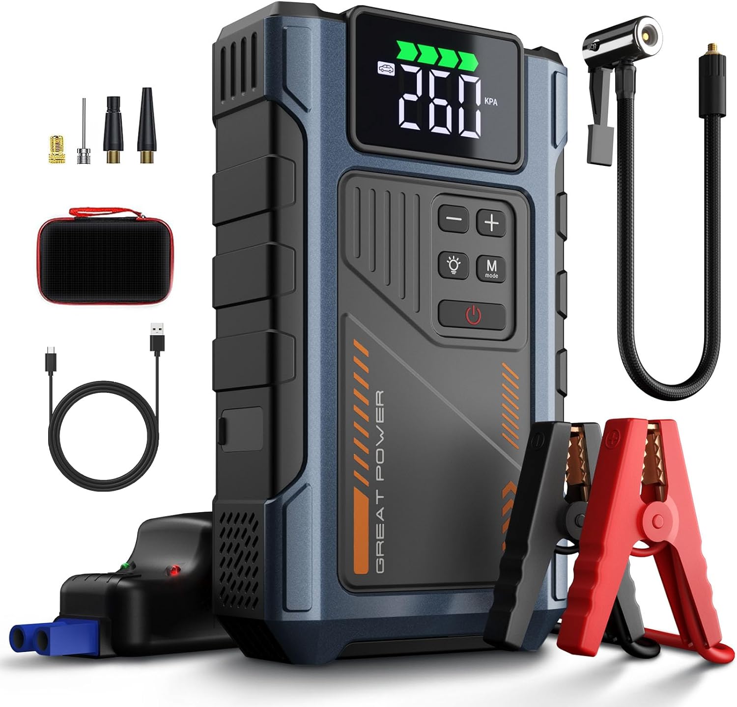 Car Battery Charger Jump Starter with Air Compressor, 4500A Jump Box for Car Battery Portable Jumper Cables with Battery Pack, 12V Jumpstart Combo 150PSI Tire Inflator Air Pump (8.5L Gas/7.0L Diesel)