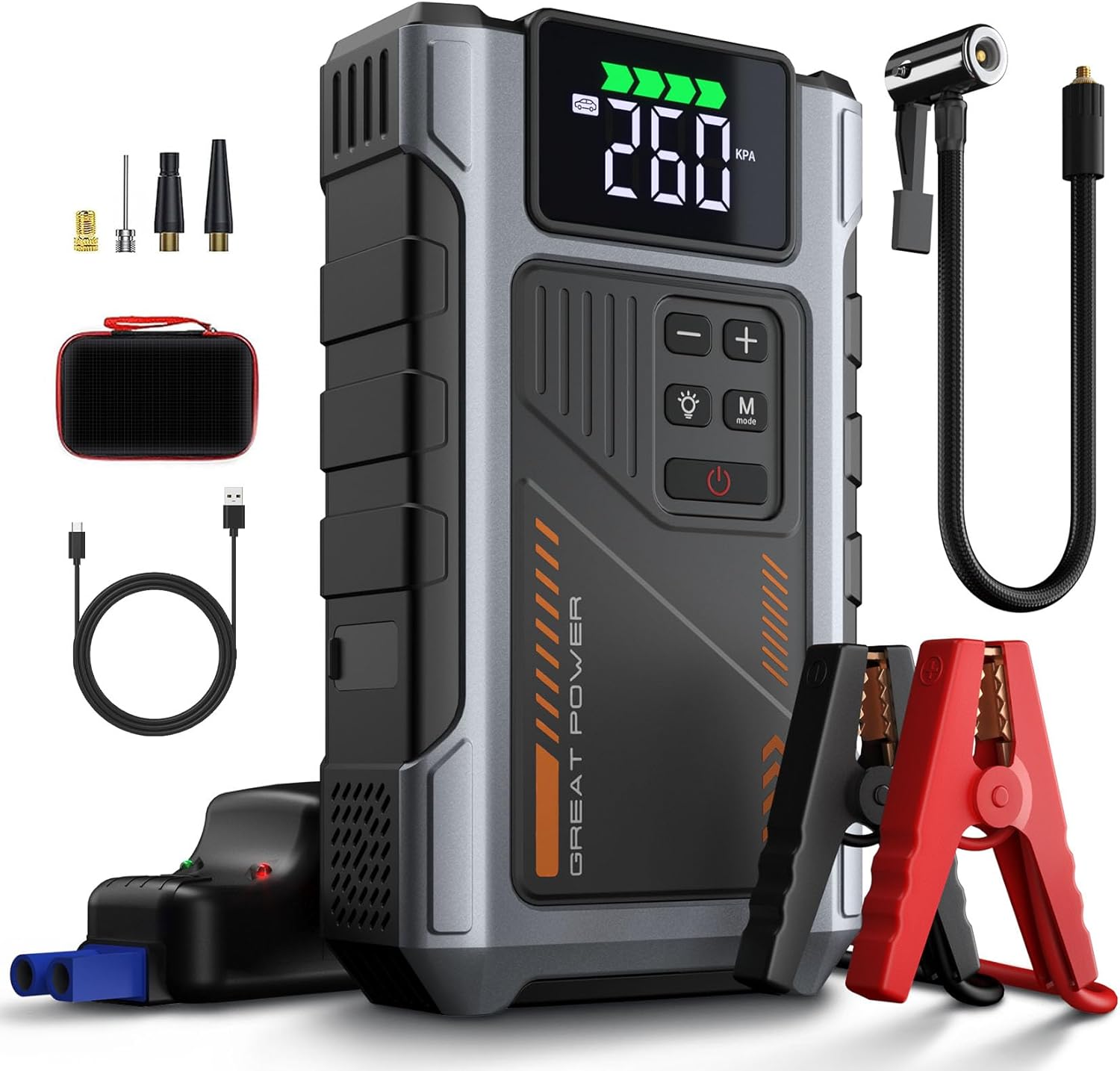 Car Battery Charger Jump Starter with Air Compressor, 4500A Jump Box for Car Battery Portable Jumper Cables with Battery Pack, 12V Jumpstart Combo 150PSI Tire Inflator Air Pump (8.5L Gas/7.0L Diesel)