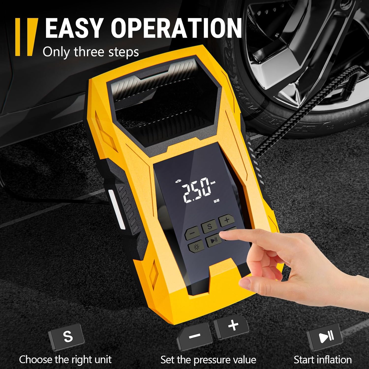 CARSUN AC/DC Tire Inflator Portable Air Compressor, Dual Power for Home 110V AC and Car 12V DC Air Pump with Pressure Gauge, Auto Shutoff, Tire Pump for Car Motorcycle Bicycle and Other Inflatables