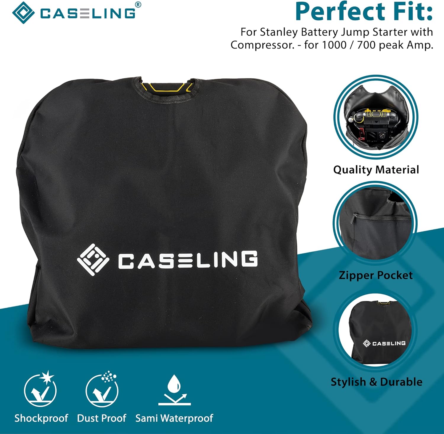 caseling Bag Cover for Stanley J5C09 Battery Jump Starter Peak/500 Instant Amps / J7CS Peak/350 Instant Amps, PSI Air Compressor