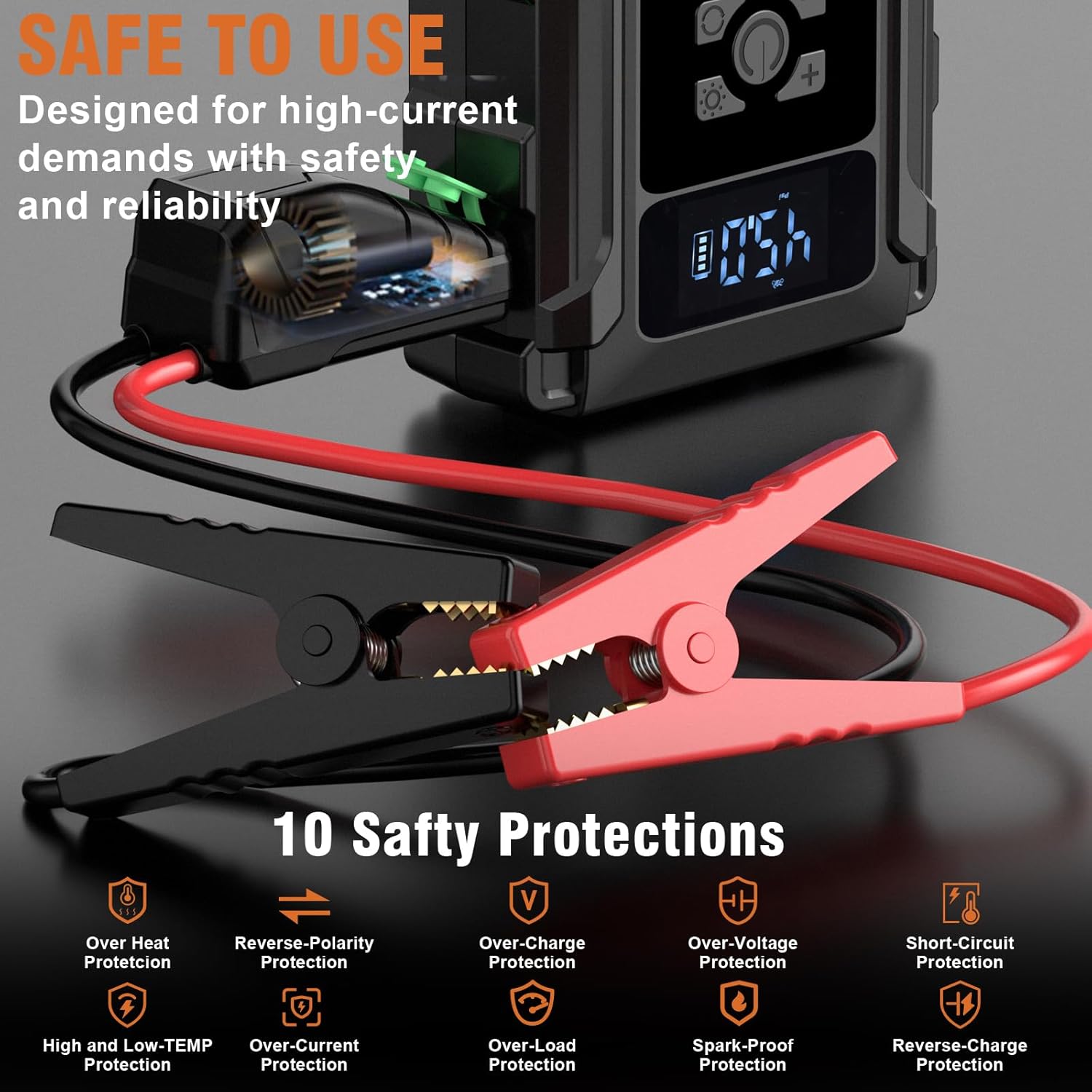 Jump Starter with Air Compressor, 3000A Car Battery Jump Box for 8.5 Gas/6.5L Diesel Vehicles, 150PSI Tire Inflator Auto-Shutoff, Safety Modes, 3-Mode Emergency Light