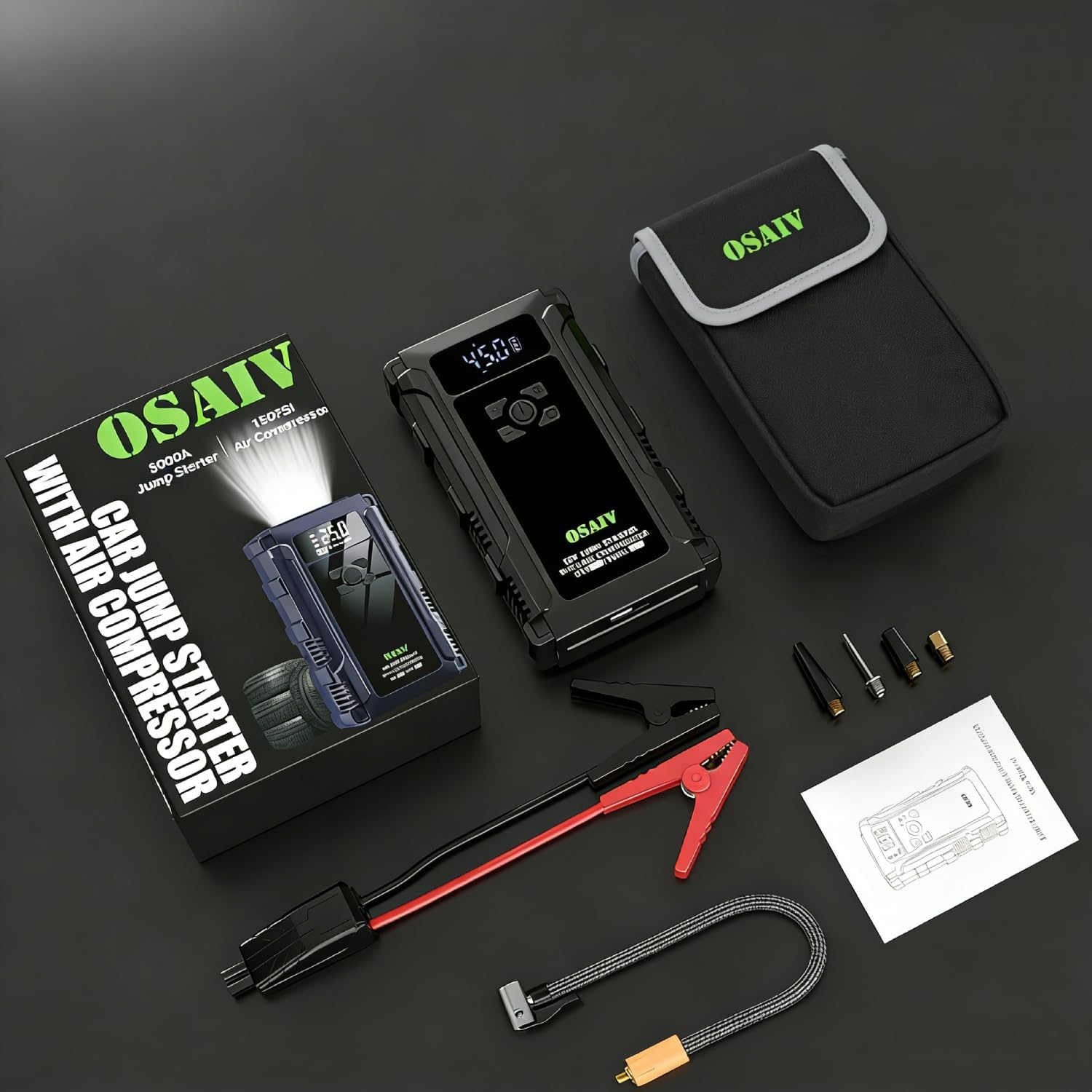 Jump Starter with Air Compressor, 3000A Car Battery Jump Box for 8.5 Gas/6.5L Diesel Vehicles, 150PSI Tire Inflator Auto-Shutoff, Safety Modes, 3-Mode Emergency Light