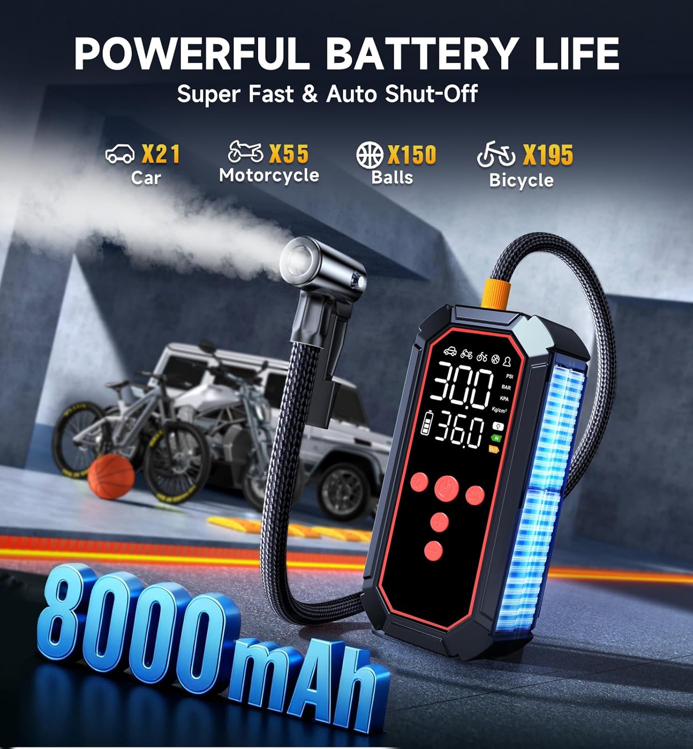 Jump Starter with Air Compressor 4000A Peak, Car Battery Jump Starter Portable (All Gas/10L Diesel),160PSI 12V Automobile Jump Box Pack Chargers with Jumper Cables 4-Mode LED Lights