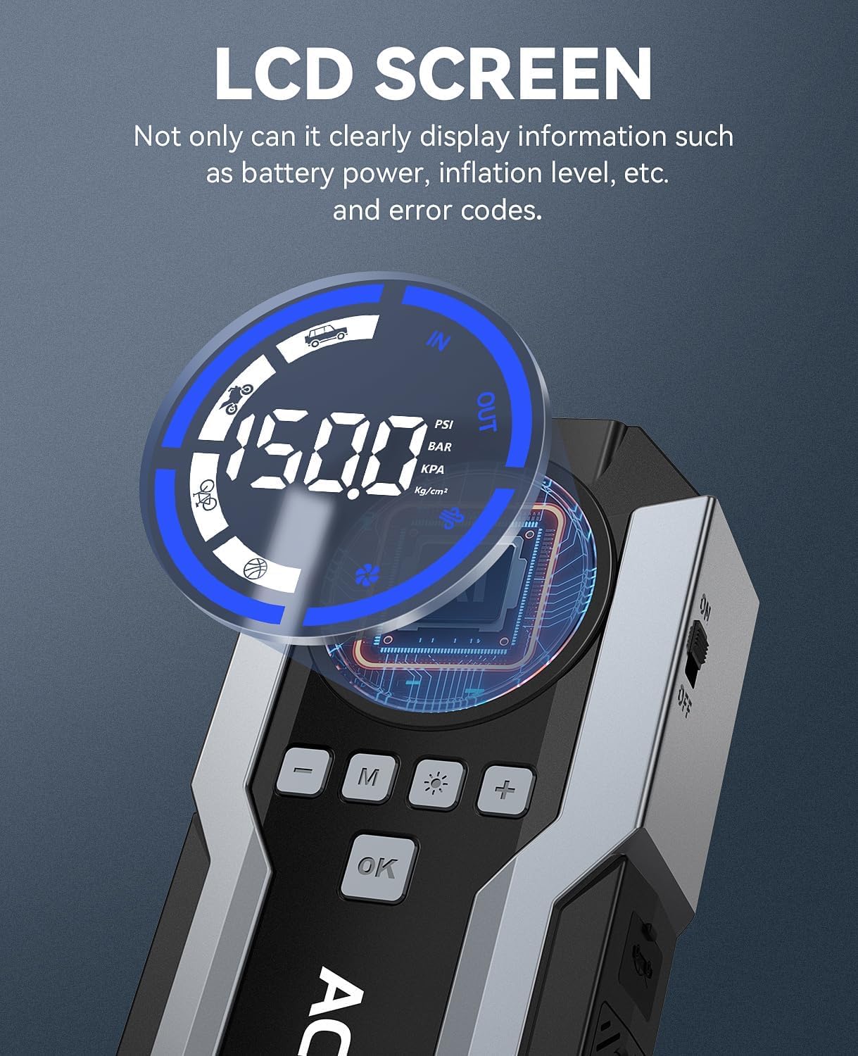 Jump Starter with Air Compressor, 8000A 150PSI Car Jump Starter (All Gas/12.0L Diesel), 12V Battery Jump Starters, Portable Jumper Cables, LCD Display and LED Lights