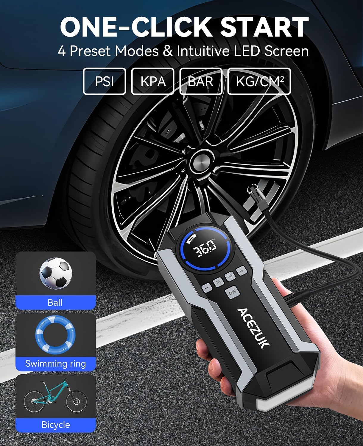 Jump Starter with Air Compressor, 8000A 150PSI Car Jump Starter (All Gas/12.0L Diesel), 12V Battery Jump Starters, Portable Jumper Cables, LCD Display and LED Lights