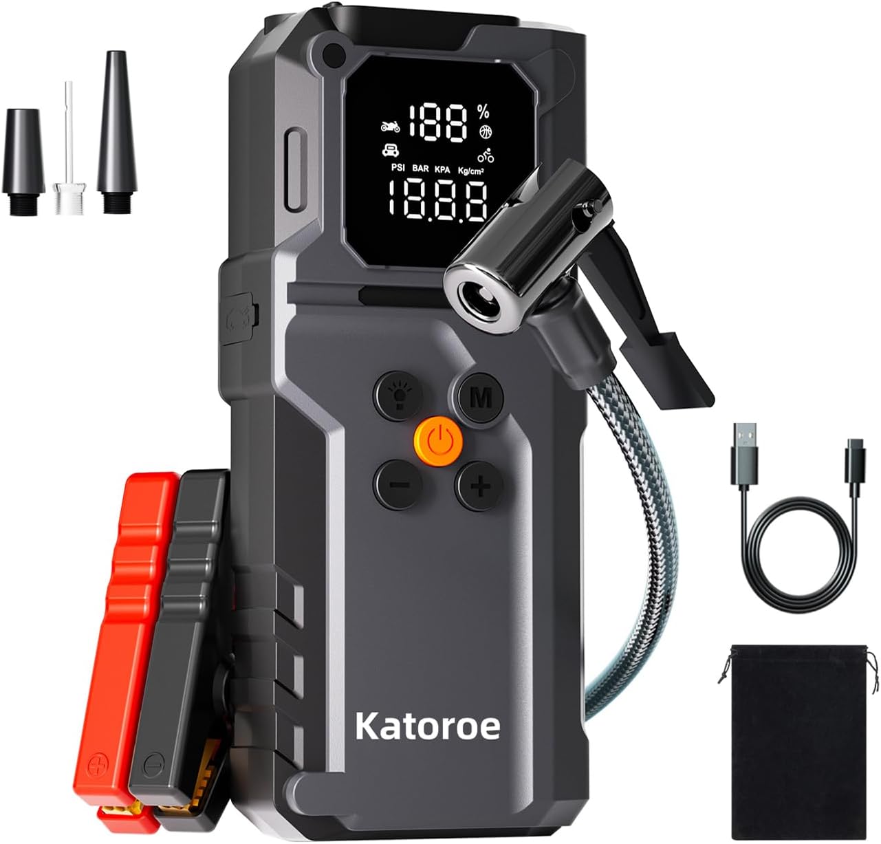 Jump Starter with Air Compressor, Jump Box 4000A Portable Jump Starter (9.0L Gas/7.0L Diesel), 12V Car Battery Jumper Starter with 150PSI Tire Inflator, Display, Mode Flashlight