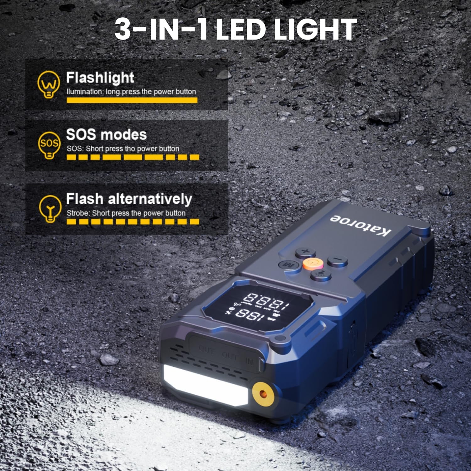 Jump Starter with Air Compressor, Jump Box 4000A Portable Jump Starter (9.0L Gas/7.0L Diesel), 12V Car Battery Jumper Starter with 150PSI Tire Inflator, Display, Mode Flashlight