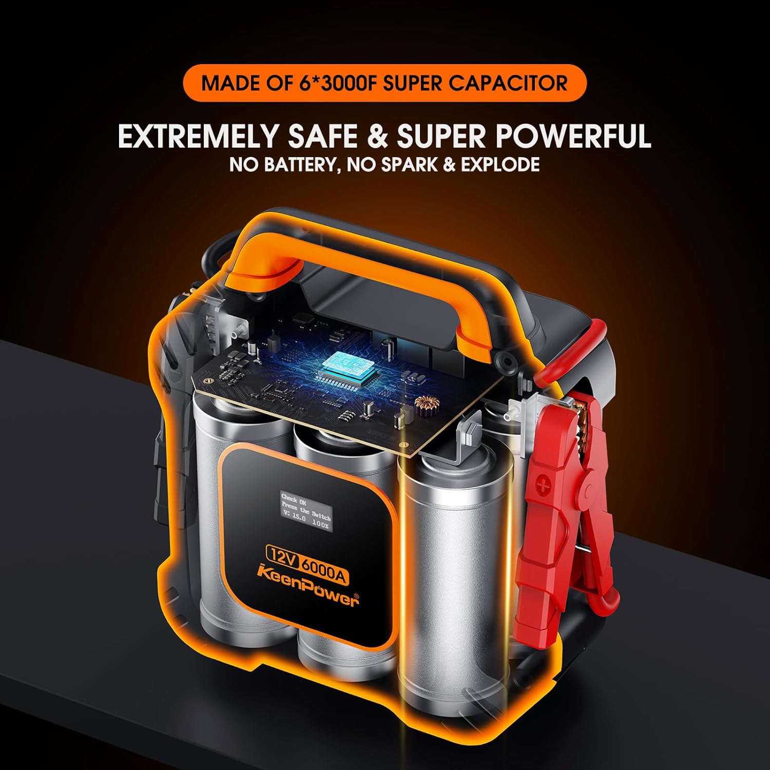 KeenPower 6000A Super Capacitor Battery-Less Jump Starter, Built-in * 3000F Supercapacitor, No Traditional Battery
