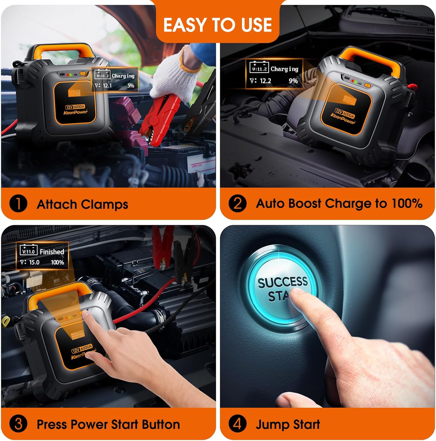 KeenPower 6000A Super Capacitor Battery-Less Jump Starter, Built-in * 3000F Supercapacitor, No Traditional Battery