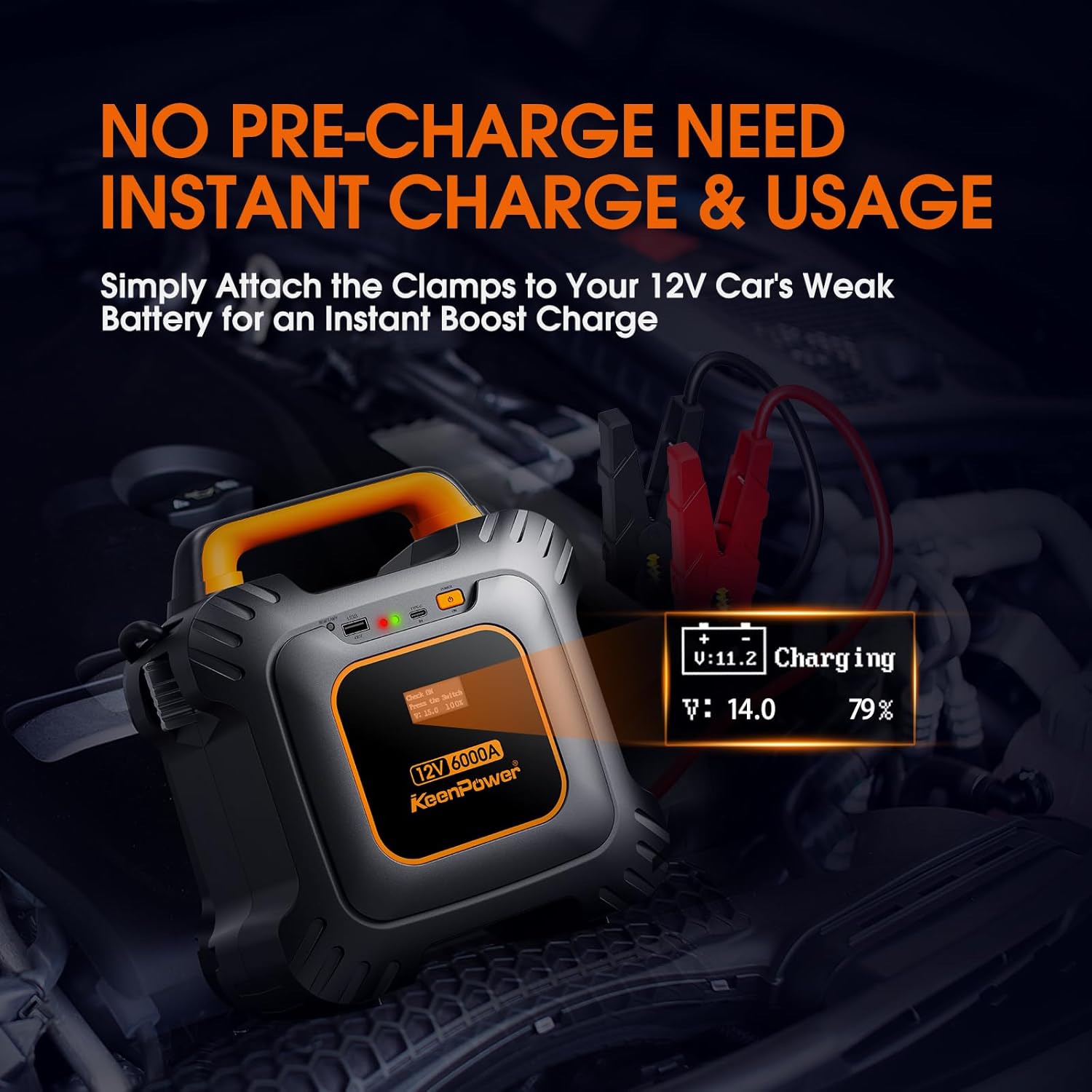 KeenPower 6000A Super Capacitor Battery-Less Jump Starter, Built-in * 3000F Supercapacitor, No Traditional Battery