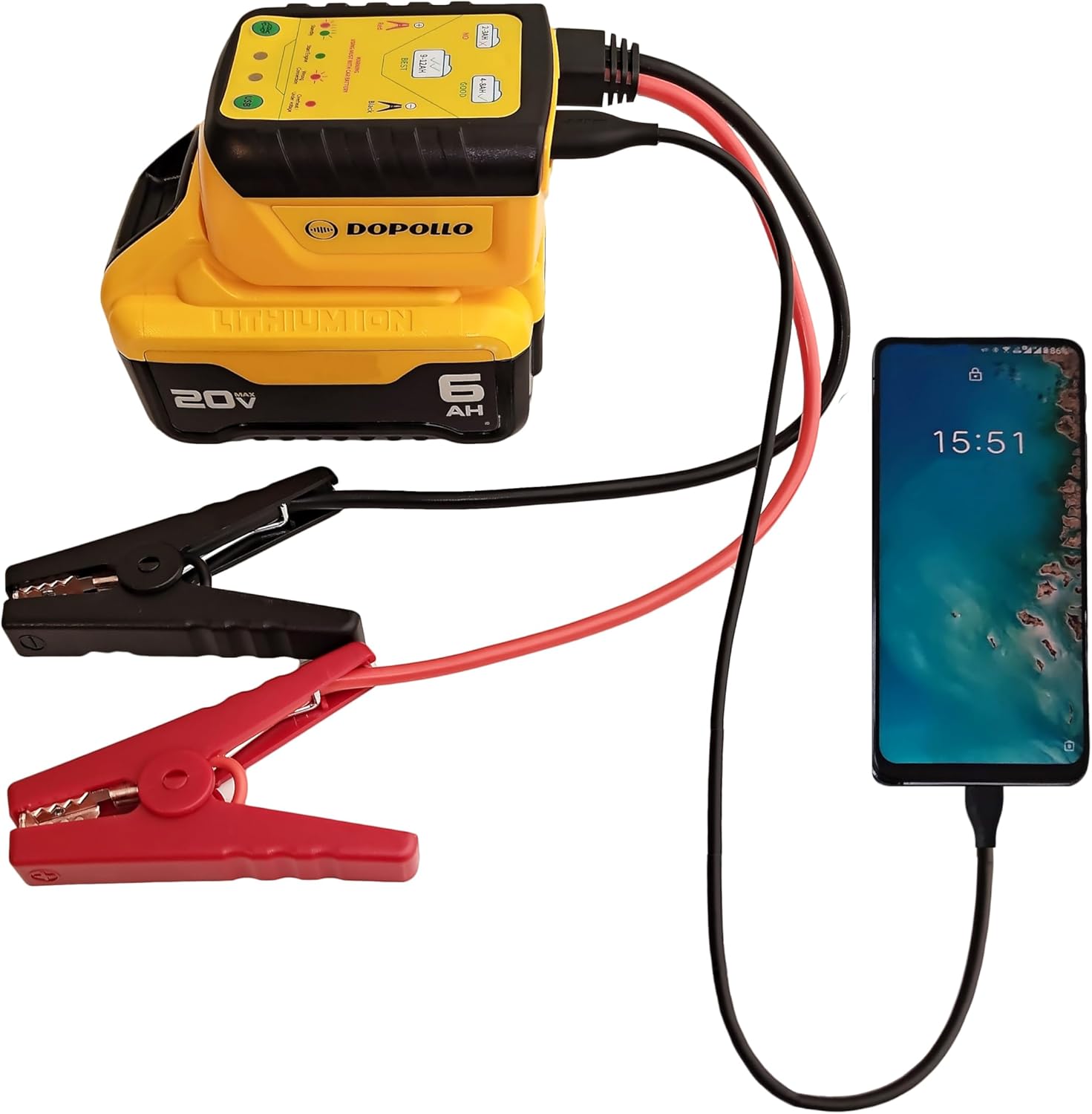 Multi Starter, Work with Dewalt 20V/60V Battery, Jump Start Adapter DJS20-DEW, Car Jump Starter，Battery Repair/Activation/Boost, for 6.0L Engines, USB Power Source
