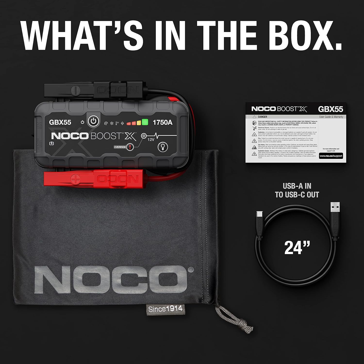 NOCO Boost X GBX55: 1750A UltraSafe Jump Starter – 12V Lithium Battery Booster Pack, Portable Jump Box, Power Bank  Jumper Cables - for 7.5L Gas and 5.0L Diesel Engines