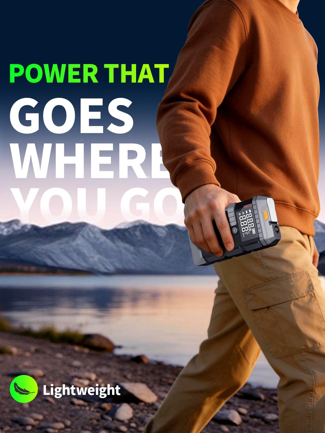 Portable Car Battery Jump Starter with Air Compressor, 6000A Car Battery Booster (All Gas/12L Diesel) with 45W Fast Charge, 160PSI Auto-Shut Off Tire Inflator,LED Light, Jumper Cables,Golves