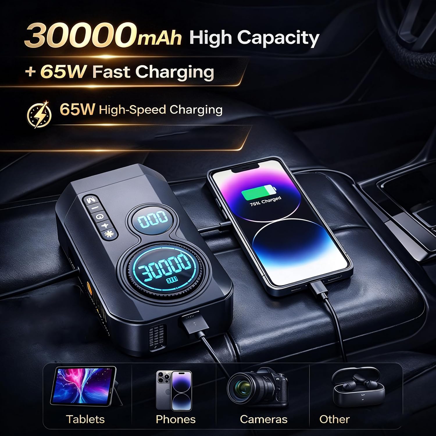 Portable Car Battery Jump Starter with Air Compressor 9000A Jumper Pack 200PSI Tire Inflator Jump Box 4-in-1 Car Emergency Tool with Power Bank Gift for Car Owners