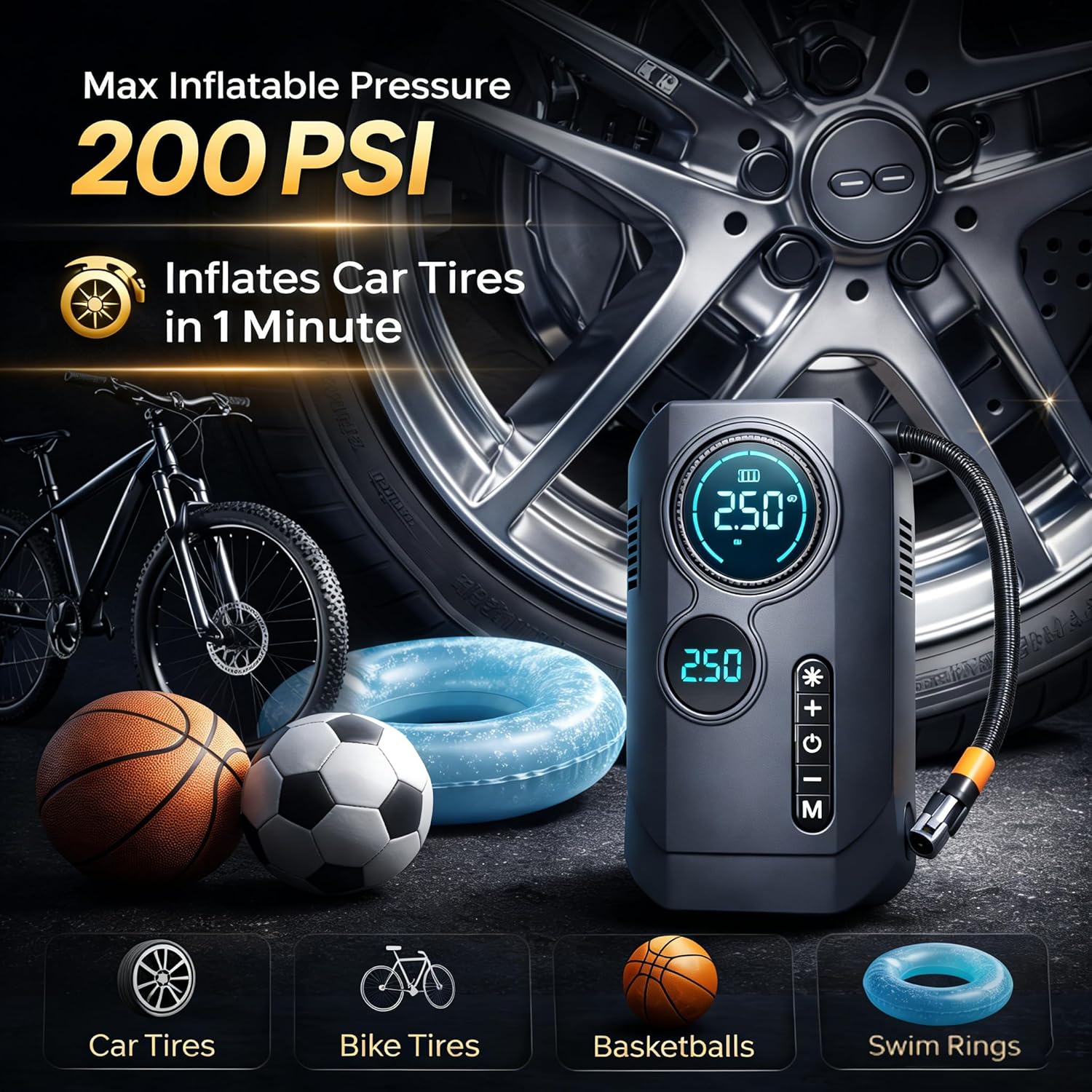 Portable Car Battery Jump Starter with Air Compressor 9000A Jumper Pack 200PSI Tire Inflator Jump Box 4-in-1 Car Emergency Tool with Power Bank Gift for Car Owners