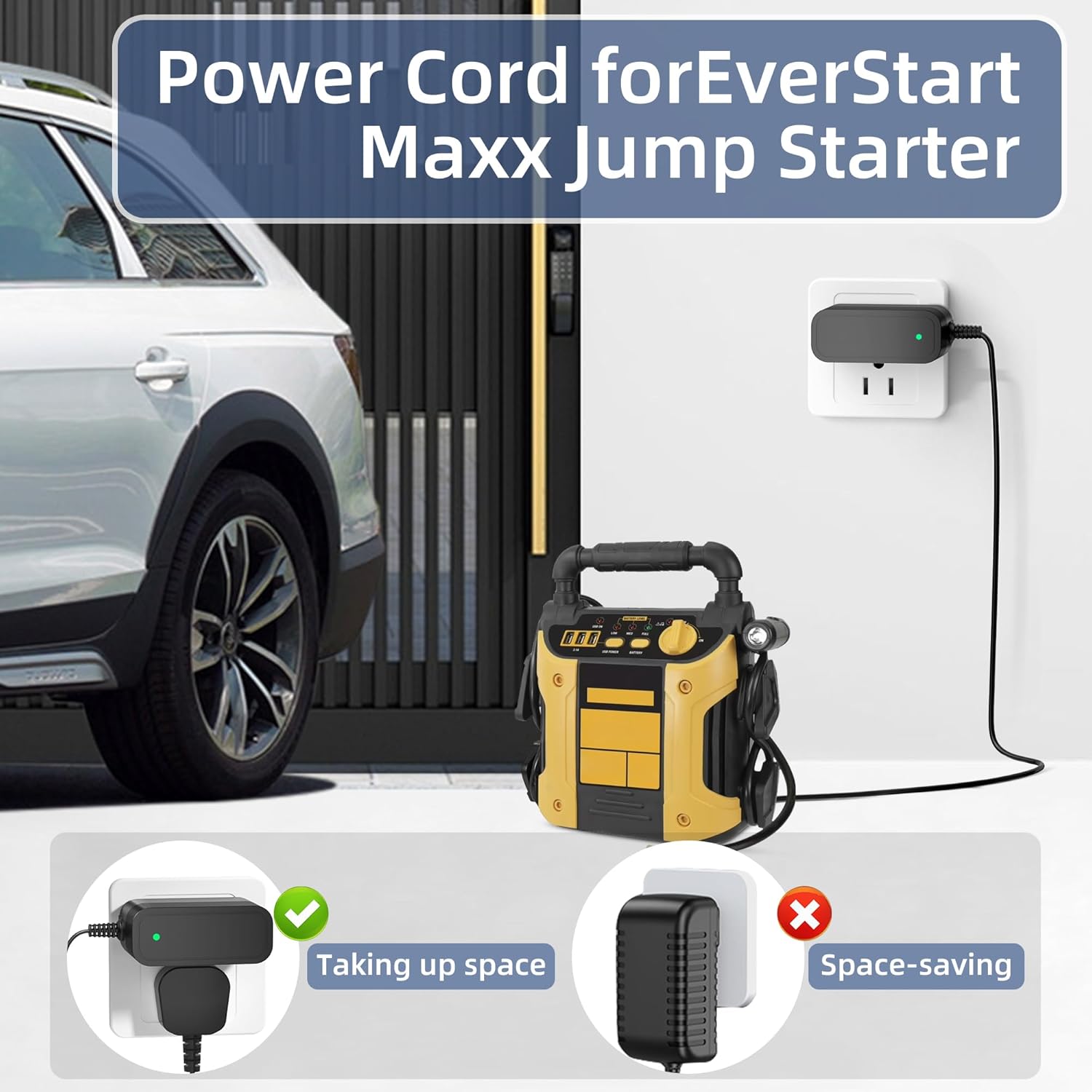 Power Cord for EverStart Maxx Jump Starter, 12V DC Adapter for Ever Start Max J7CCE J7CE 800A Peak Amps Battery Car Jump Starter PSI Air Compressor 3.1A USB Power LED Camo