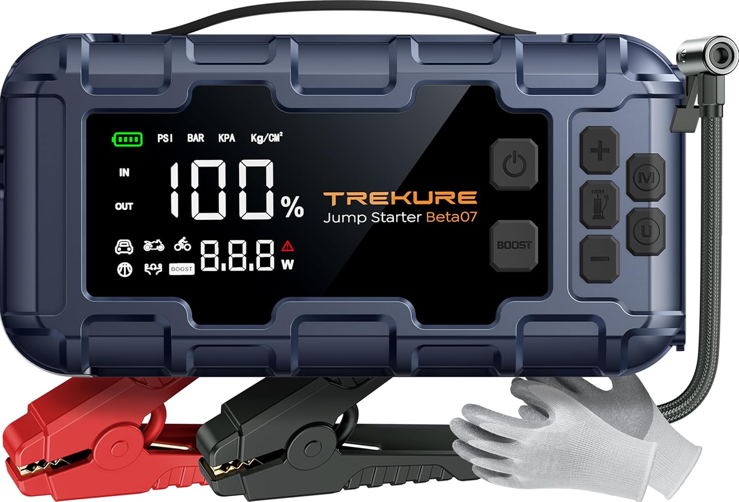 TREKURE 10-in-1 Car Battery Jump Starter Box with Jump Cables  Gloves for All Gas  12L Diesel, 8000A Portable Battery Charger with Air Compressor, 160PSI, PD45W Charging