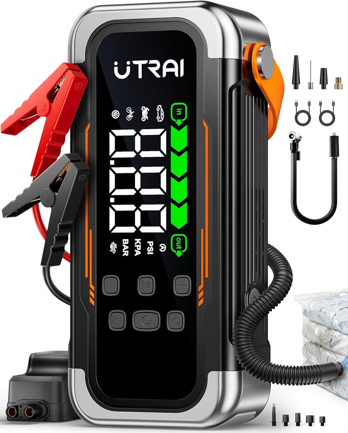 UTRAI Jump Starter with Air Compressor, 6000A Peak Battery Jumper Starter Portable (All Gas  10.0L Diesel) with 150PSI Tire Inflator  Air Blower, PD 30W Fast Charge, 12V Jump Box Jump Pack