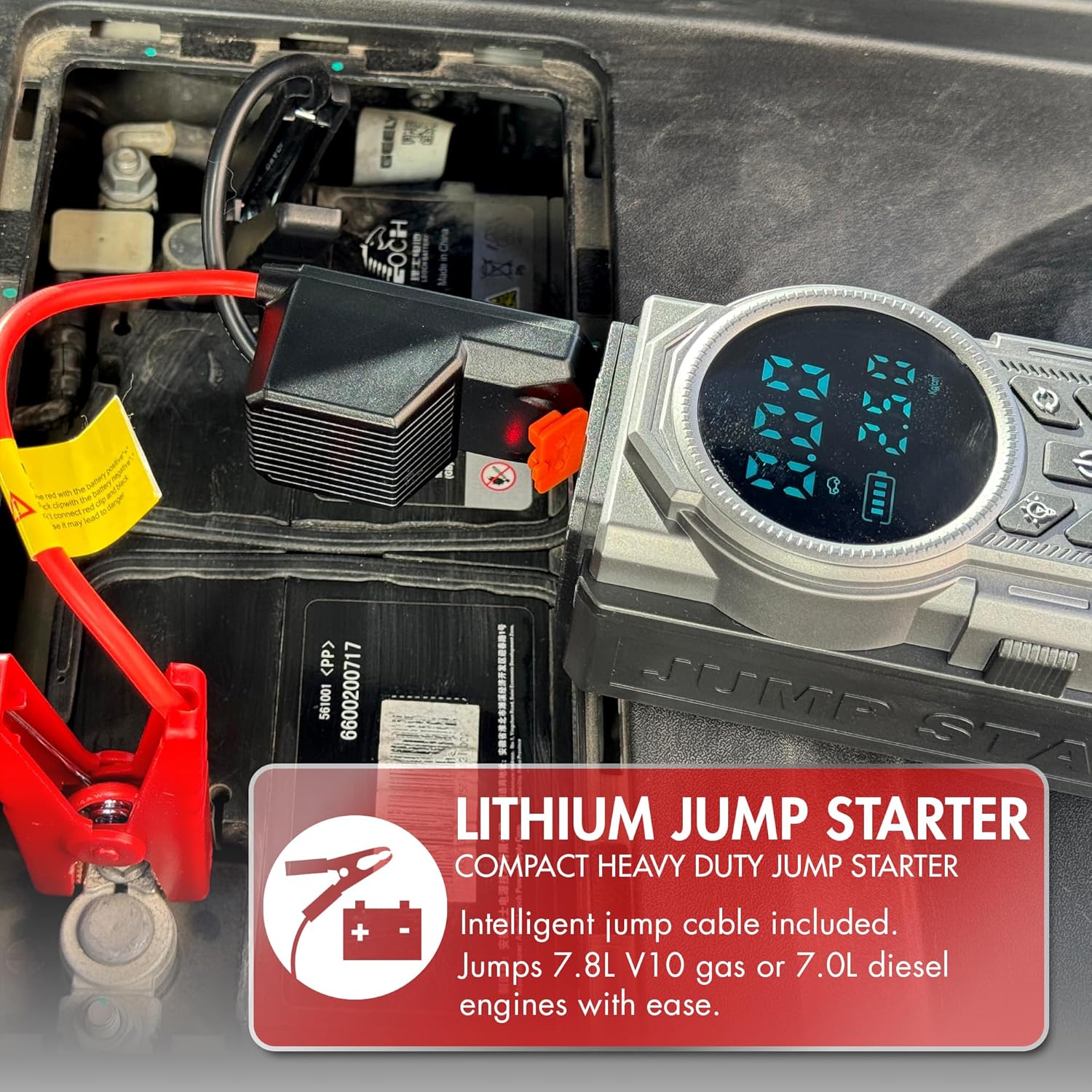 Wagan EL7603 iOnBoost V10 Air Jump Starter with Tire Inflator 1500A Peak 12V Portable Lithium Car Battery Booster with 150PSI Air Compressor LCD Pressure Display Built-in LED Light UL Certified