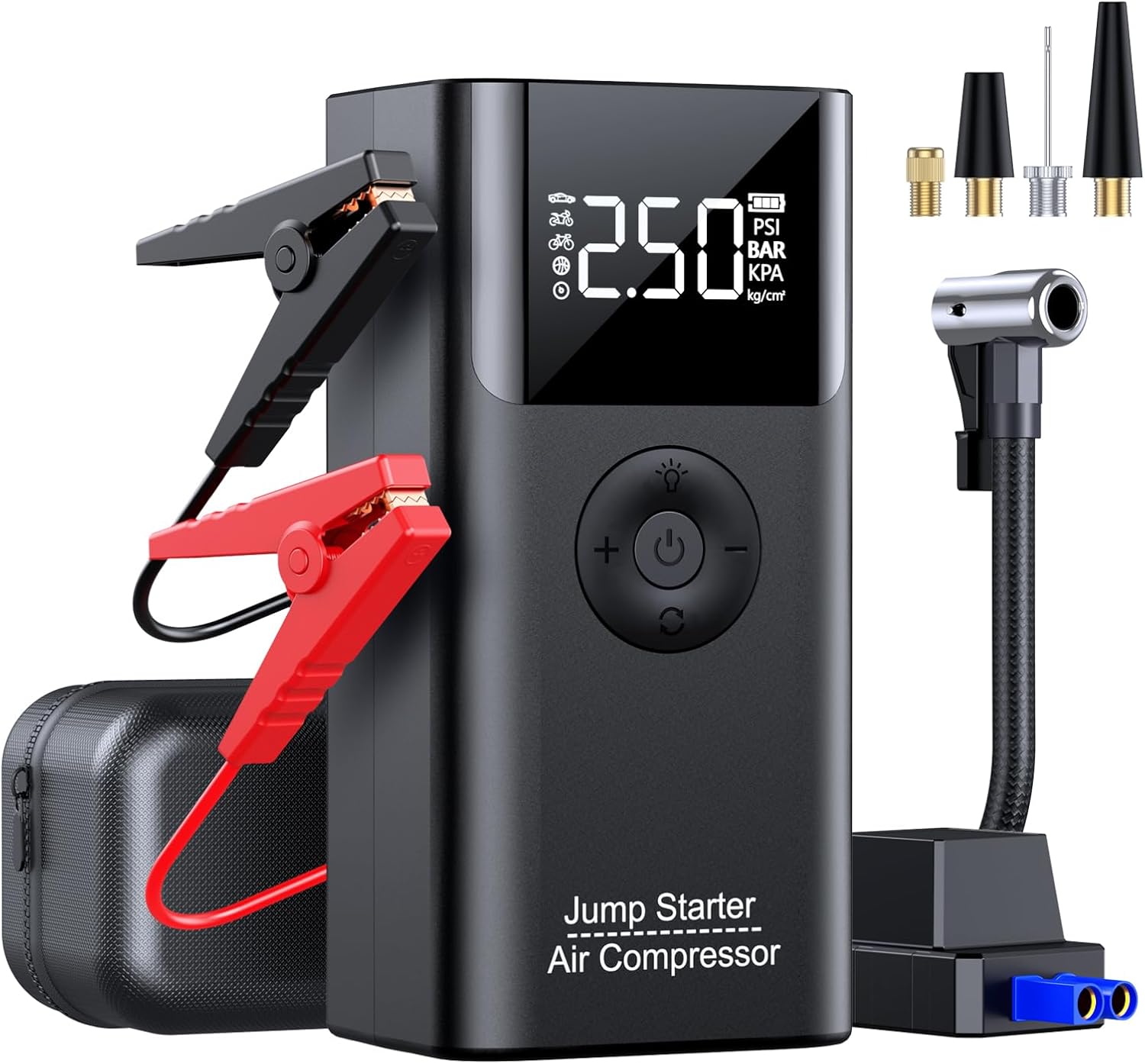 10-in-1 Jump Starter with Air Compressor, 3500A 150PSI Portable 12V Jump Box Car Battery (9 Gas/8 L Diesel), with Auto-Shutoff Tire Inflator, Power Bank, LED Lights, Large LCD Display