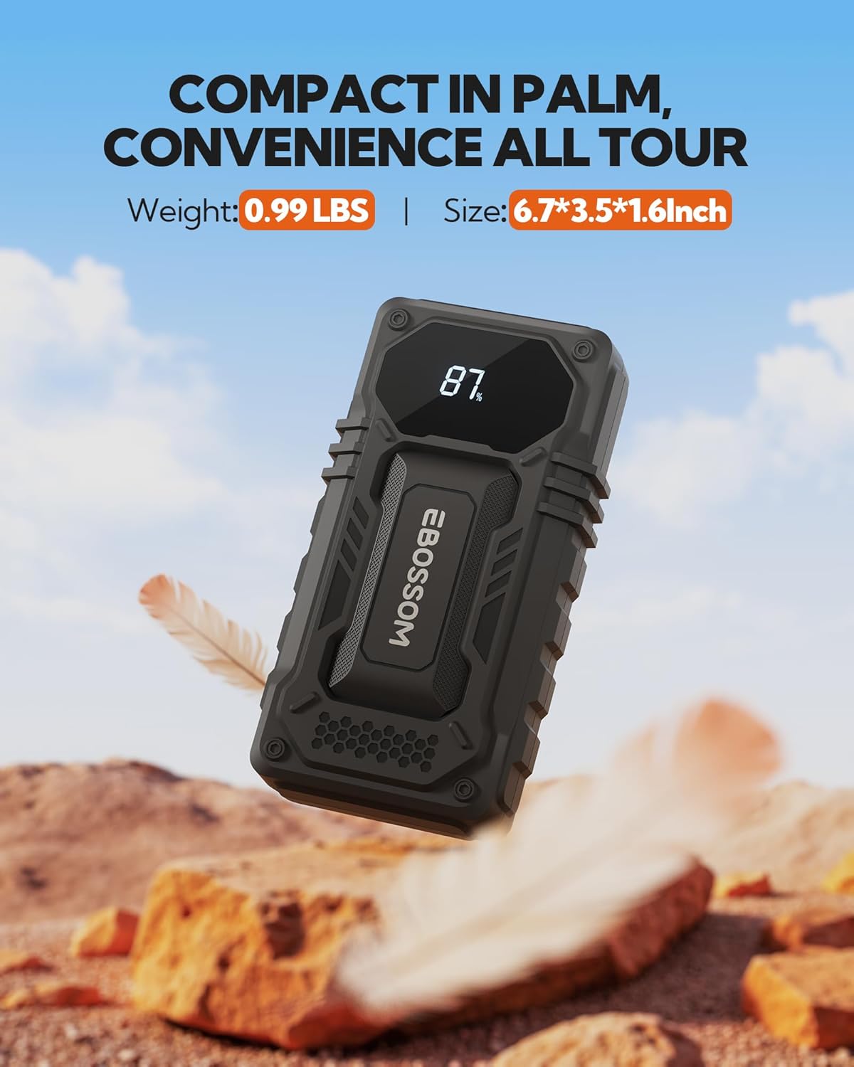 2026 New Portable Car Battery Jump Starter,12000mAh Battery Jump Box,44.4Wh Vehicle Jump Booster with Smart Jumper Cables,LED Light Emergency Car Kits for Vehicles,Arrancador Ae Batería