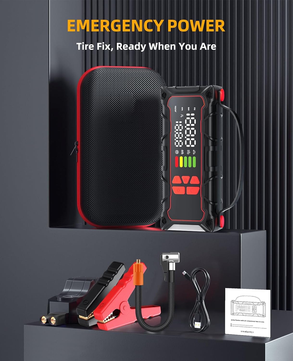 5000A Car Battery Jump Starter with Air Compressor 160PSI, Car Battery Charger 7.0L Gas/6.0L Diesel, Jumper Box for Car Battery with Tire Inflator  Power Bank Jumper Cables, Fathers Day