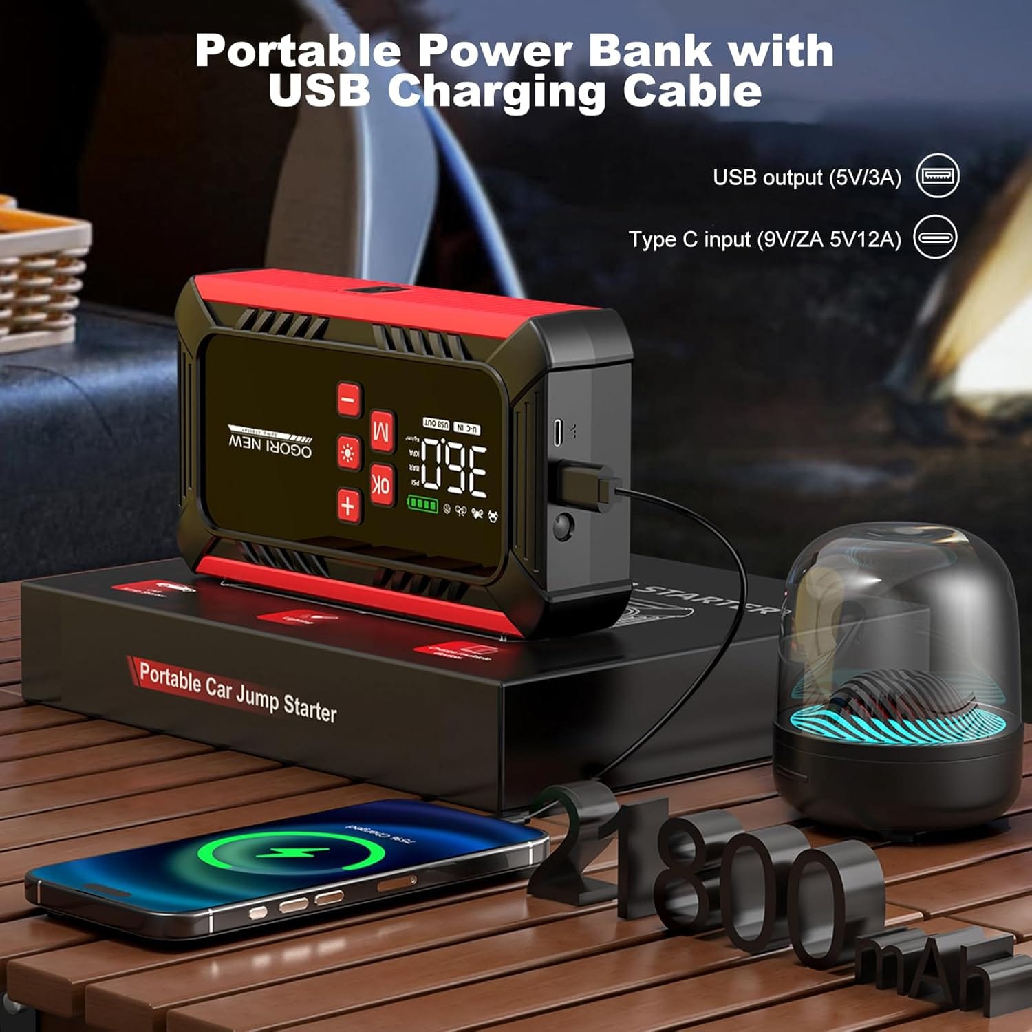 7000A Jump Starter with Air Compressor, 21800mAh Car Battery Jump Starter (All Gas/16.0L Diesel) with 150PSI Auto-Shutoff Tire Inflator, 12V Portable Jump Box with Booster, Jumper Cables