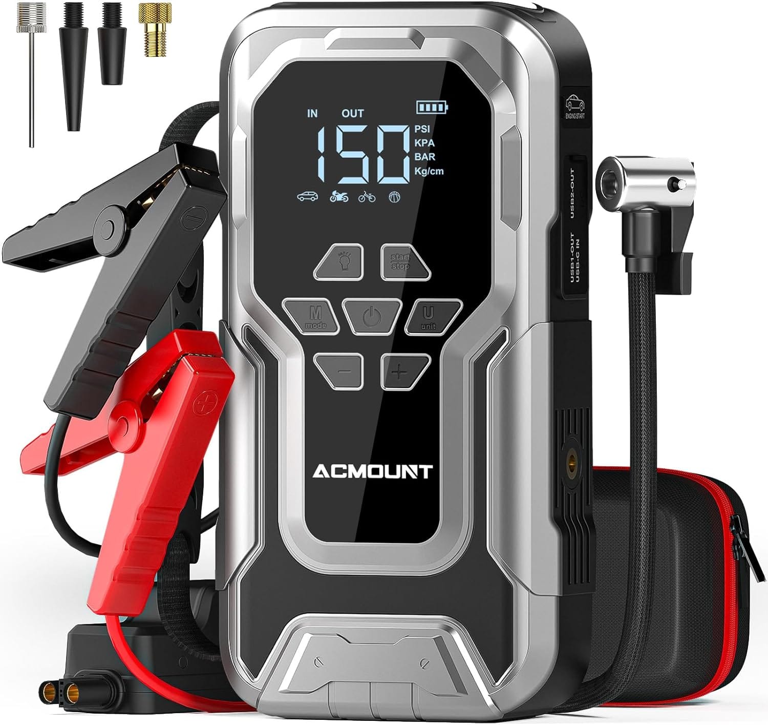 Acmount D18 Jump Starter with Air Compressor, 6000A Car Battery Jumper Starter Portable(All Gas/10.0L Diesel), 150PSI Tire Inflator Air Pump, 12V Jump Pack, Car Emergency Kit, Car Gift for Man