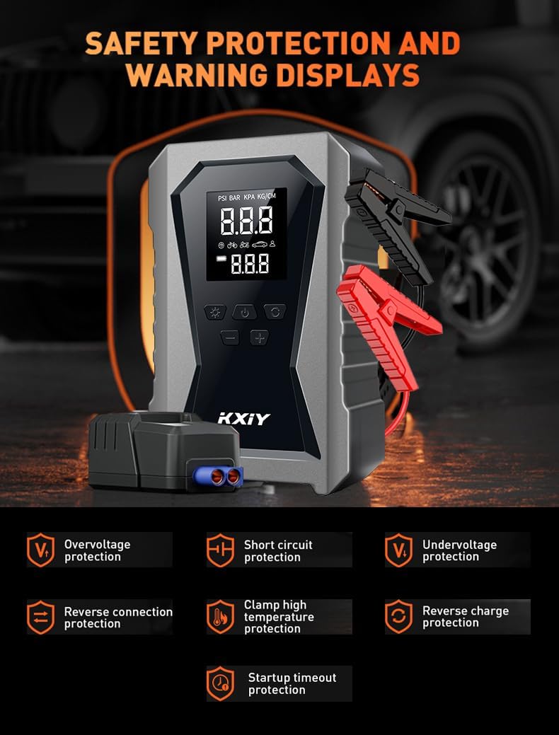Air Jump Starter with Air Compressor, Car Battery Jumper Starter Portable 1500A (8.0 Gas/4.0L Diesel) with 150PSI Cordless Auto-Shutoff Tire Inflator, 12V Battery Charger Booster