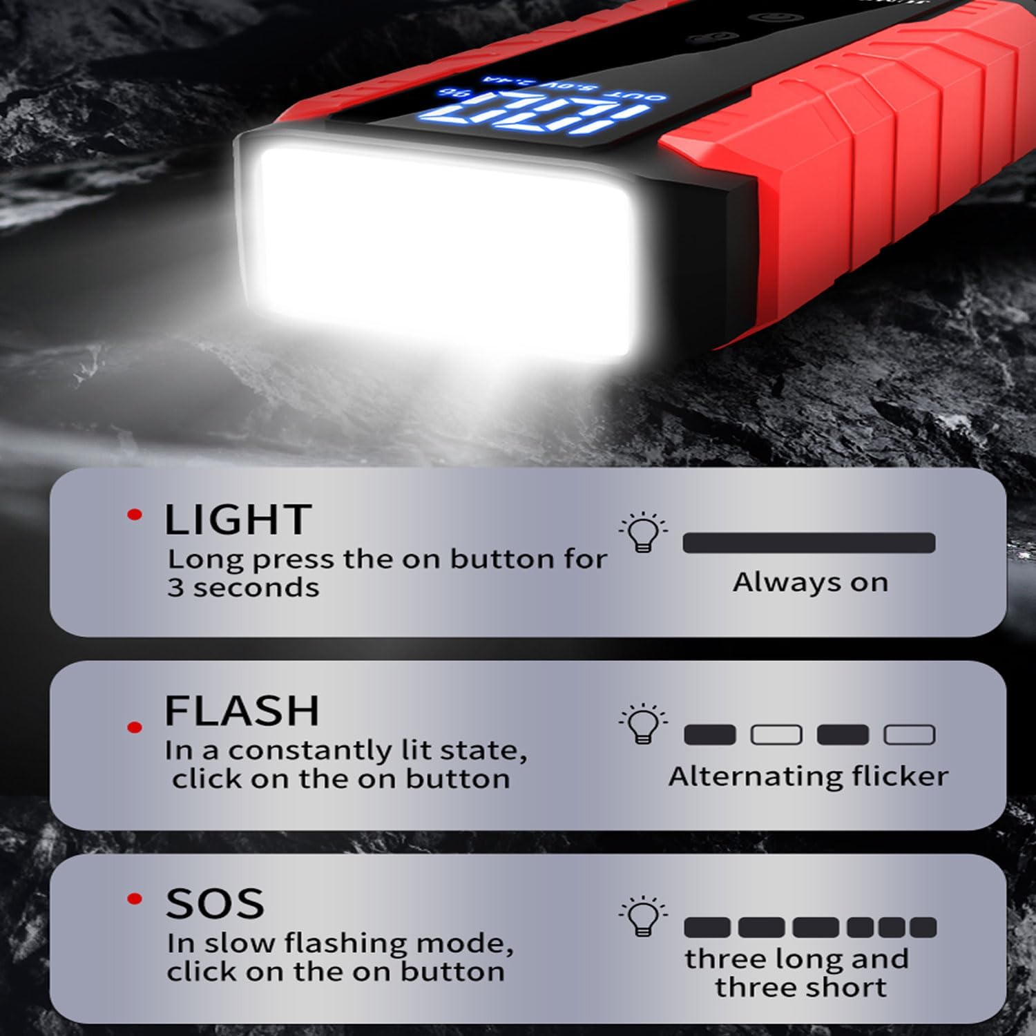 Car Jump Starter 3000A,Jump Starter Battery Pack for Up to 7.0L Gas and 3.5L Diesel Engines, 12V Portable Battery Booster with Full LCD Screen, Modes Flashlight and Smart Jumper Cable