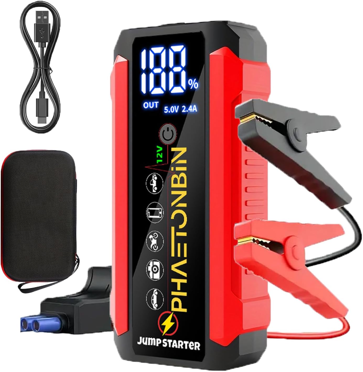 Car Jump Starter 3000A,Jump Starter Battery Pack for Up to 7.0L Gas and 3.5L Diesel Engines, 12V Portable Battery Booster with Full LCD Screen, Modes Flashlight and Smart Jumper Cable