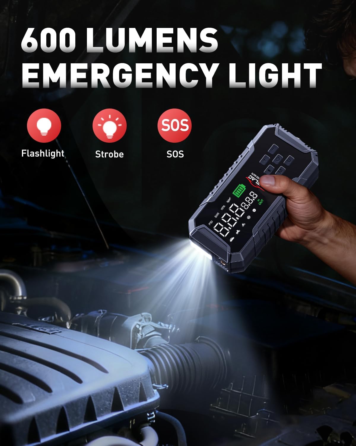 Car Jump Starter with Air Compressor 160PSI, 7000A Car Battery Jumper Starter Portable 12V Jump Box(All Gas/12L Diesel), Cordless Tire Inlfator, 26800mAh Powerbank, Led Lights, Safety Hammer