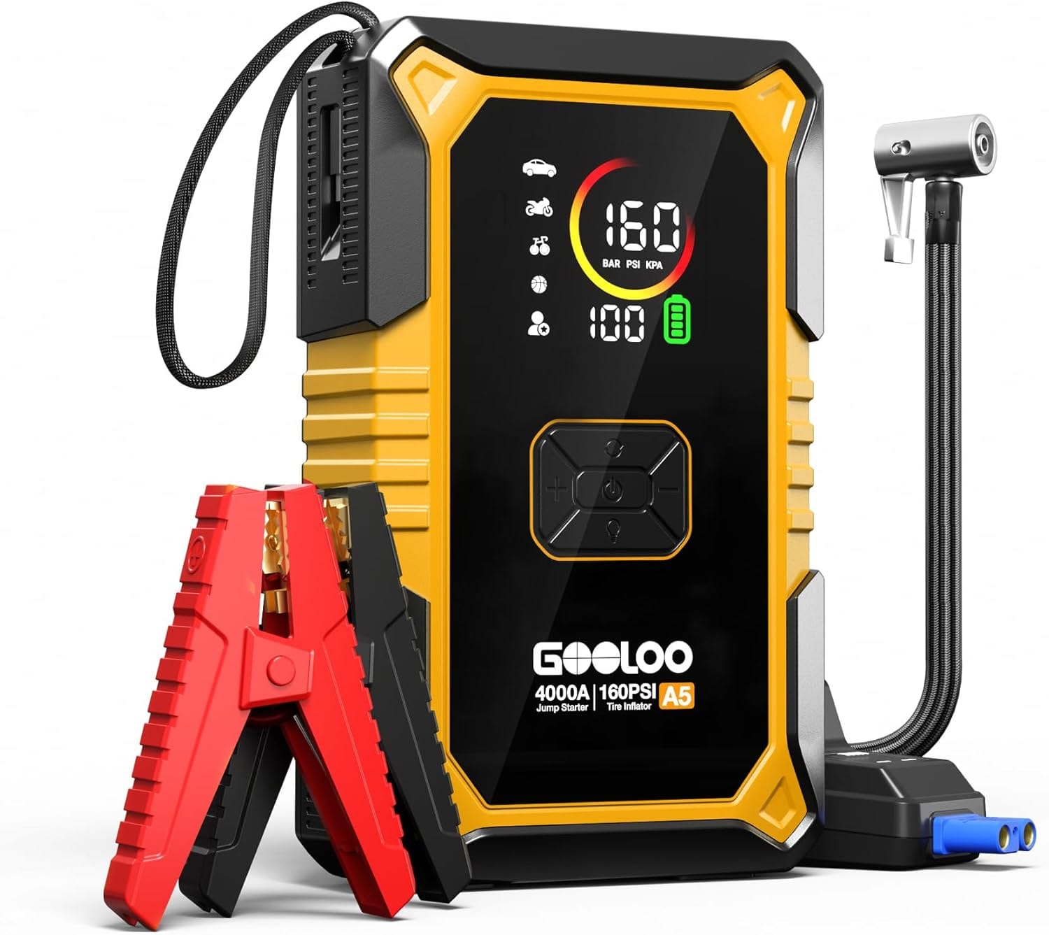 GOOLOO A5 Jump Starter with Air Compressor, 4000A Car Battery Jump Starter (All Gas/10.0L Diesel) with 160PSI Tire Inflator Auto-Off, 45W PD Fast Charging, 12V Jump Box Car Jumper Starter Portable