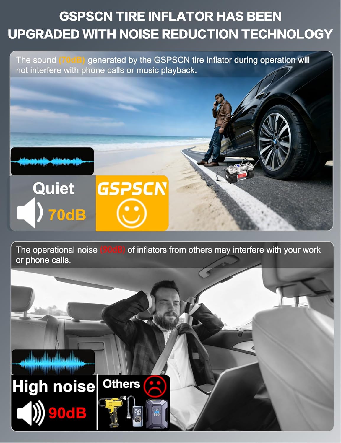 GSPSCN 6X Faster Inflation Portable 12V Air Compressor Pump Digital Display Tire Inflator with LED Flashlight, Heavy Duty Dual Cylinder Tire Pump PSI for Auto,SUV,Off-Road,Truck,RV,Bike etc GSPSCN 6X Faster Inflation Portable 12V Air Compressor Pump Digital Display Tire Inflator with LED Flashlight, Heavy Duty Dual Cylinder Tire Pump PSI for Auto,SUV,Off-Road,Truck,RV,Bike etc