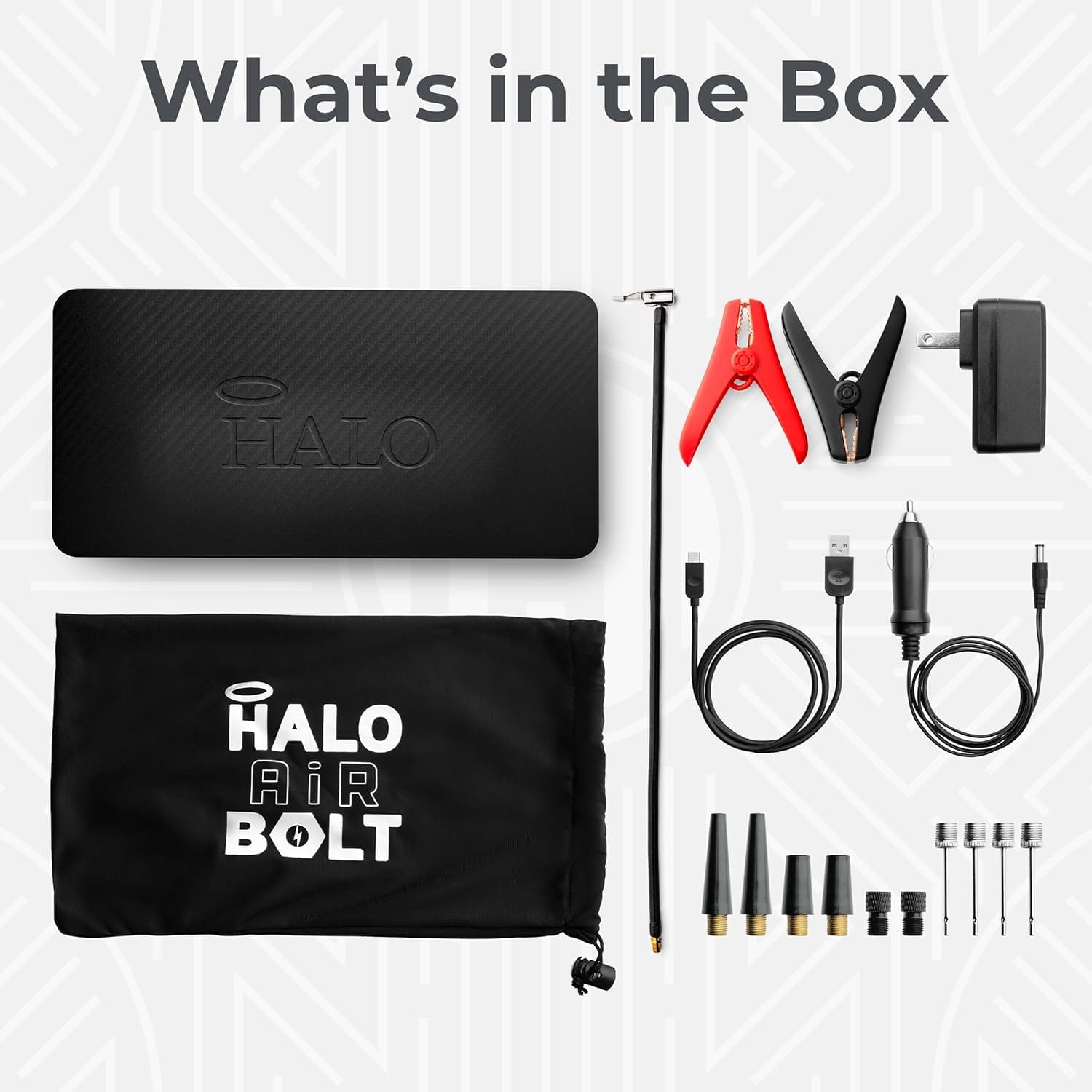 HALO Bolt Air Portable Car Battery Jump Starter | PSI Air Compressor, 58.8Wh USB Power Bank, Emergency Floodlight Charger, Jumps Cars SUVs Trucks, Inflates Tires, TSA Approved — Black HALO Bolt Air Portable Car Battery Jump Starter | PSI Air Compressor, 58.8Wh USB Power Bank, Emergency Floodlight Charger, Jumps Cars SUVs Trucks, Inflates Tires, TSA Approved — Black