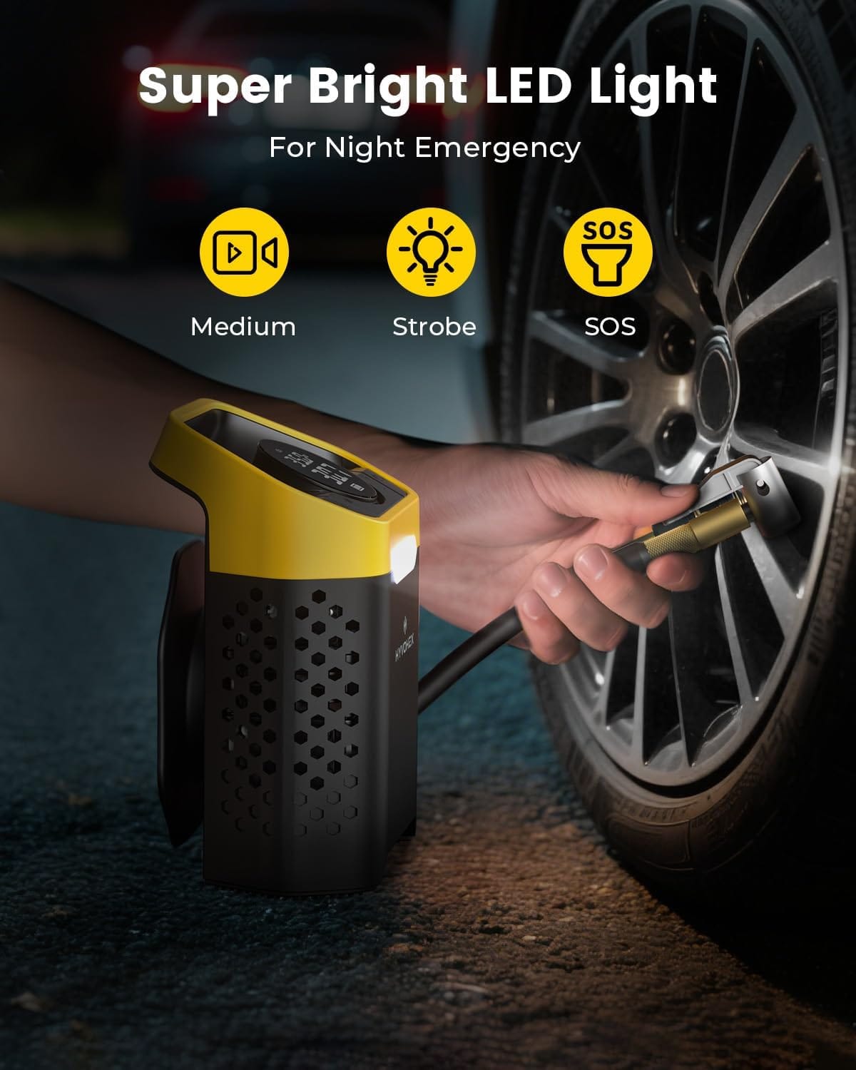 Heavy-Duty PSI Tire Inflator Portable Air Compressor, Min Fast Inflation Cordless Portable Air Pump with Digital Pressure Gauge  LED Light, Electric Tire Pump for Car, SUV, Bike, Ball