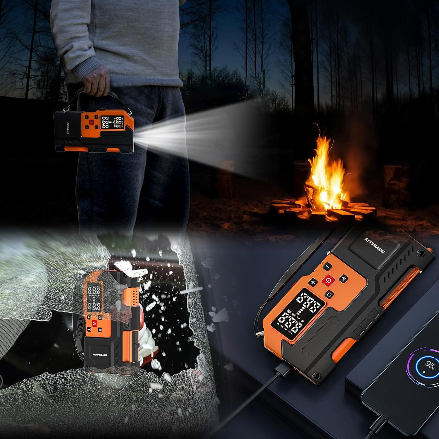 Jump Starter with Air Compressor 4000A Portable Battery Pack 10000mAh Power Bank Emergency SOS LED Light 22-Cylinder 150PSI Cordless AutoShutoff Tire Inflator Window Breaker
