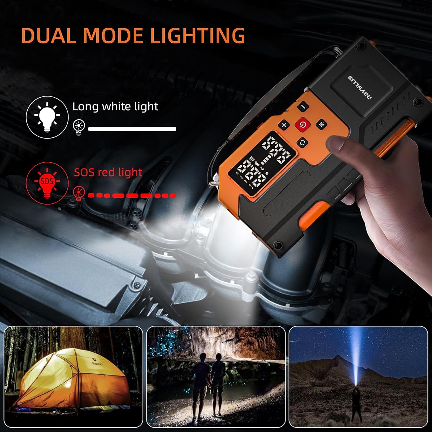 Jump Starter with Air Compressor 4000A Portable Battery Pack 10000mAh Power Bank Emergency SOS LED Light 22-Cylinder 150PSI Cordless AutoShutoff Tire Inflator Window Breaker