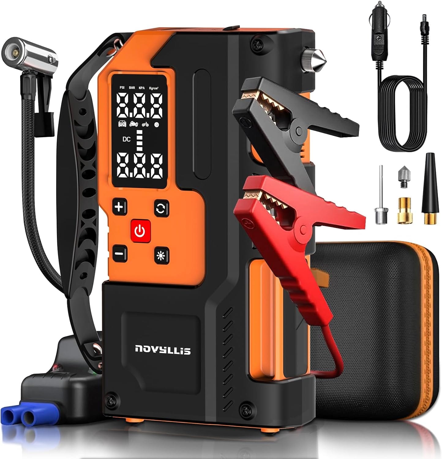 Jump Starter with Air Compressor 4000A Portable Battery Pack 10000mAh Power Bank Emergency SOS LED Light 22-Cylinder 150PSI Cordless AutoShutoff Tire Inflator Window Breaker