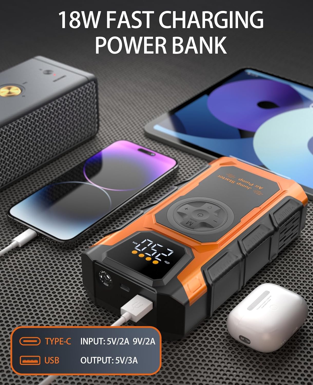 Jump Starter with Air Compressor, 5500A Car Battery Charger Power Jump Box Start 12V Vehicles(Up to 9.0L Gas7.5L Diesel Engines) Portable Car Booster Jumper Pack Combo150 PSI Tire Inflator
