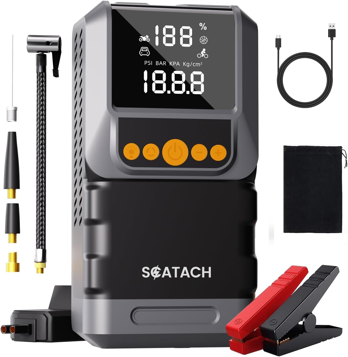 Jump Starter with Air Compressor, 6000A 150PSI Car Battery Jump Starter (10.0 Gas/8.0L Diesel) Battery Jumper Starter Portable 12V Jump Box with Jumper Cables, LED Light, LED Display Jump Starter with Air Compressor, 6000A 150PSI Car Battery Jump Starter (10.0 Gas/8.0L Diesel) Battery Jumper Starter Portable 12V Jump Box with Jumper Cables, LED Light, LED Display