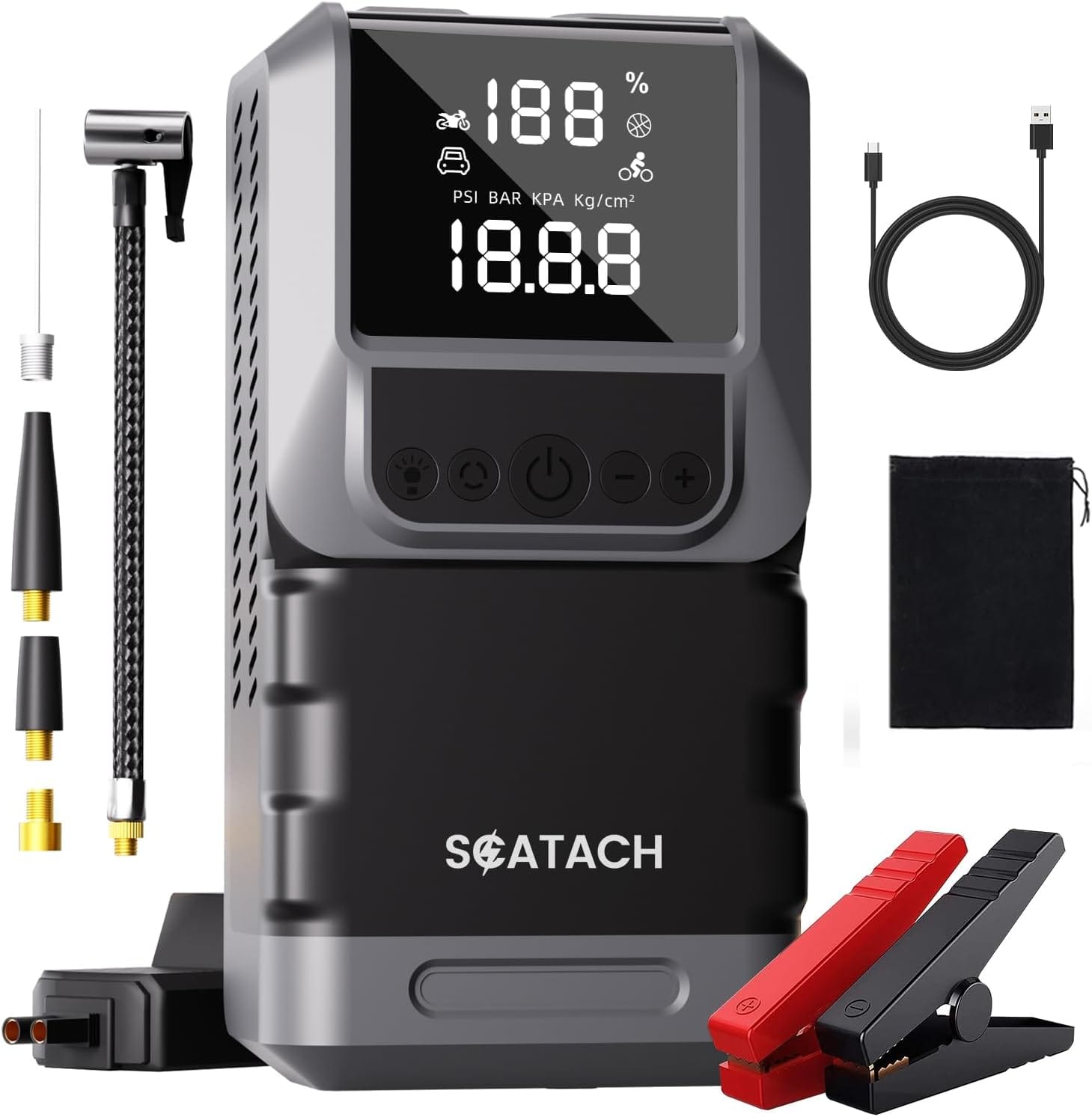 Jump Starter with Air Compressor, 6000A 150PSI Car Battery Jump Starter (10.0 Gas/8.0L Diesel) Battery Jumper Starter Portable 12V Jump Box with Jumper Cables, LED Light, LED Display Jump Starter with Air Compressor, 6000A 150PSI Car Battery Jump Starter (10.0 Gas/8.0L Diesel) Battery Jumper Starter Portable 12V Jump Box with Jumper Cables, LED Light, LED Display